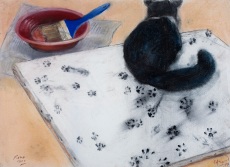 AlonsoRoux - El gato pintor - 2014 - Pastel y carbón sobre papel - 56 x 76 cm