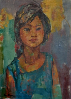 La Chiruza: Óleo sobre tela, 40 cm. x 50 cm., 1955. Se cree que es una niña humilde de Buenos Aires. El peón rural va cediendo su lugar al obrero fabril en sus pinturas siempre de carácter social.